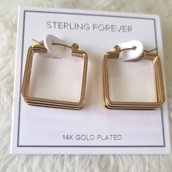 Gold Plated Square Earrings - Picture 1 of 3